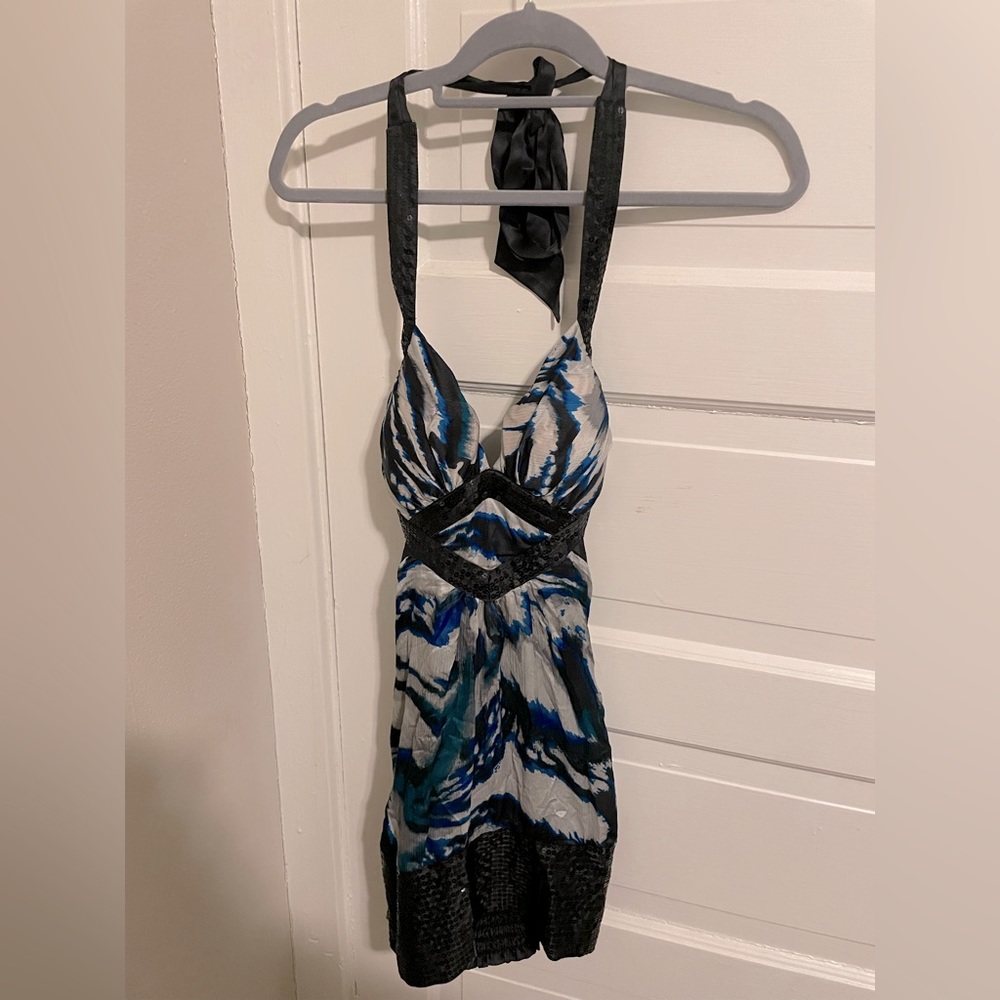 Bebe silk and sequins mini party dress